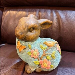 Decorative Bunny Figurine with Floral Design Garden Stories Creation